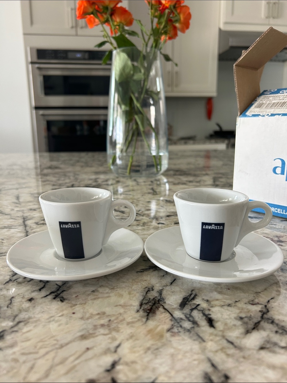 Lavazza White Porcelain Espresso Cups with Saucers - Set of 2